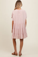 Light Pink Striped Button Front Maternity Dress