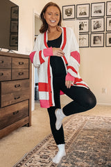 Red Colorblock Button Down Maternity Cardigan