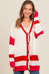 Red Colorblock Button Down Cardigan