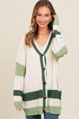 Olive Green Colorblock Button Down Cardigan