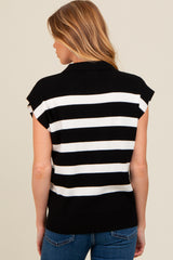 Black Striped Split Collar Knit Maternity Top