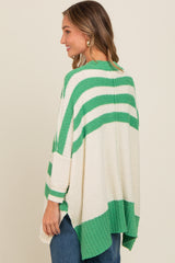 Green Textured Knit Striped Oversized Cardigan