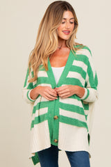 Green Textured Knit Striped Oversized Maternity Cardigan