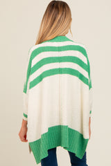 Green Textured Knit Striped Oversized Maternity Cardigan