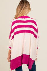 Magenta Textured Knit Striped Oversized Maternity Cardigan