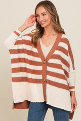 Mocha Textured Knit Striped Oversized Cardigan