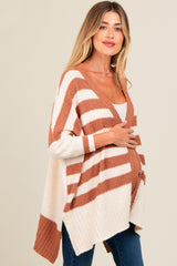 Mocha Textured Knit Striped Oversized Maternity Cardigan