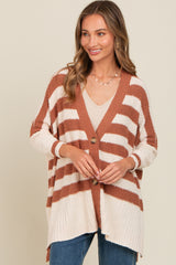 Mocha Textured Knit Striped Oversized Cardigan