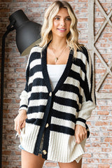 Black Textured Knit Striped Oversized Maternity Cardigan