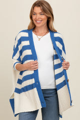 Blue Textured Knit Striped Oversized Maternity Cardigan