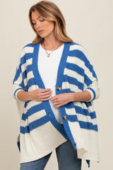 Blue Textured Knit Striped Oversized Maternity Cardigan