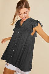 Black Ruffle Sleeve Flowy Woven Tunic