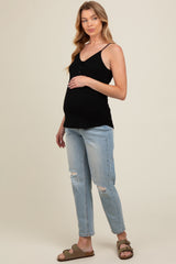 Light Blue Open Knee Straight Leg Maternity Jeans