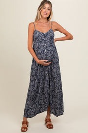 Navy Paisley Button Down Cami Maternity Maxi Dress