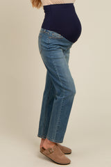 Blue Straight Leg Maternity Jeans