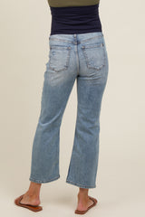 Blue Open Knee Ankle Straight Leg Maternity Jeans