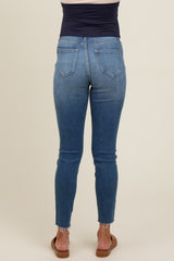 Blue Cut Hem Skinny Maternity Jeans