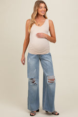 Blue Distressed Knee Super Wide Leg Maternity Jeans