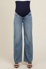 Light Blue Relaxed Wide Leg Maternity Jeans