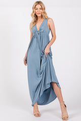 Blue Front Tie Cutout Sleeveless Maxi Dress