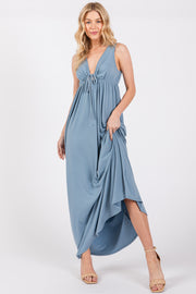 Blue Front Tie Cutout Sleeveless Maxi Dress