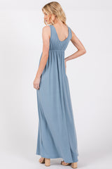 Blue Front Tie Cutout Sleeveless Maxi Dress