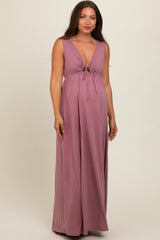 Pink Front Tie Cutout Sleeveless Maternity Maxi Dress