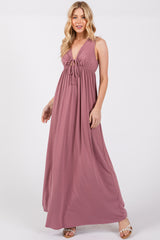 Pink Front Tie Cutout Sleeveless Maternity Maxi Dress