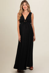 Black Front Tie Cutout Sleeveless Maternity Maxi Dress