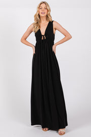 Black Front Tie Cutout Sleeveless Maxi Dress