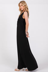 Black Front Tie Cutout Sleeveless Maxi Dress