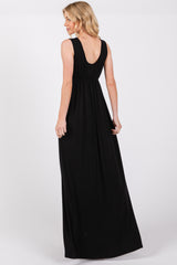 Black Front Tie Cutout Sleeveless Maxi Dress