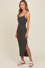 Black Striped Ribbed Adjustable Strap Body Con Dress