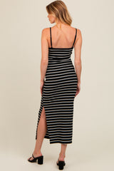 Black Striped Ribbed Adjustable Strap Body Con Maternity Dress