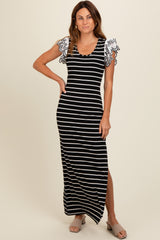 Black Ivory Striped Maxi Dress with Scoop Neck