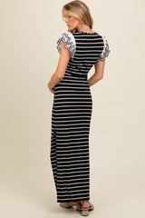 Black Ivory Striped Maternity Maxi Dress with Scoop Neck