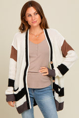 Ivory Crochet Knit Stripe Detail Oversized Cardigan