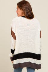 Ivory Crochet Knit Stripe Detail Oversized Cardigan