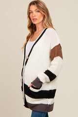 Ivory Crochet Knit Stripe Detail Oversized Maternity Cardigan