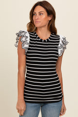 Black Ivory Striped Maternity Tunic with Lace Detailing