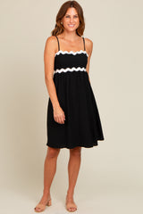 Black Wavy Trim Cutout Tie Back Maternity Dress