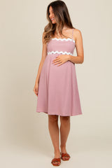 Mauve Wavy Trim Cutout Tie Back Maternity Dress