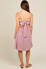 Mauve Wavy Trim Cutout Tie Back Maternity Dress