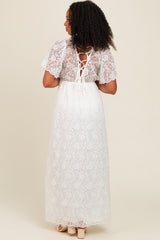 White Lace Sheer Lace Back Maxi Dress