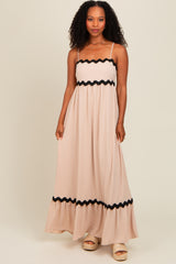 Taupe Sleeveless ZigZag Accent Maxi Dress