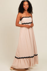 Taupe Sleeveless ZigZag Accent Maxi Dress