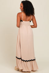 Taupe Sleeveless ZigZag Accent Maxi Dress