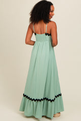 Sage Sleeveless ZigZag Accent Maxi Dress