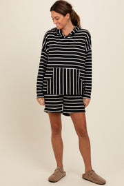 Black Cozy Striped Ribbed Two-Piece Lounge Set