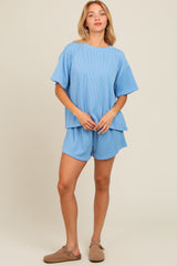 Blue Ribbed Shorts Set